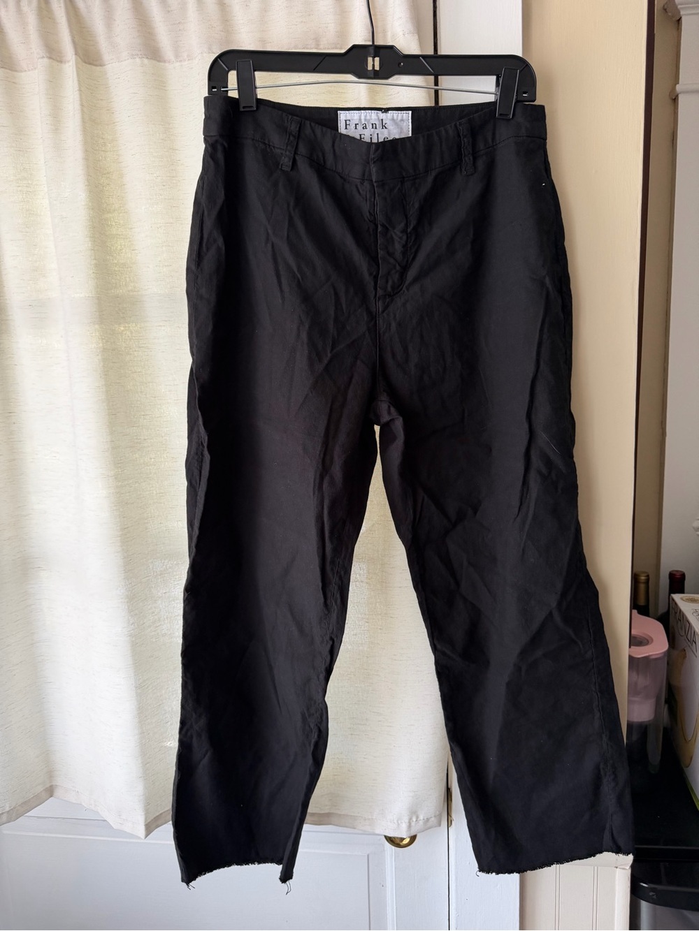 Frank & Eileen Black Cropped Straight-Leg Pants frayed hem